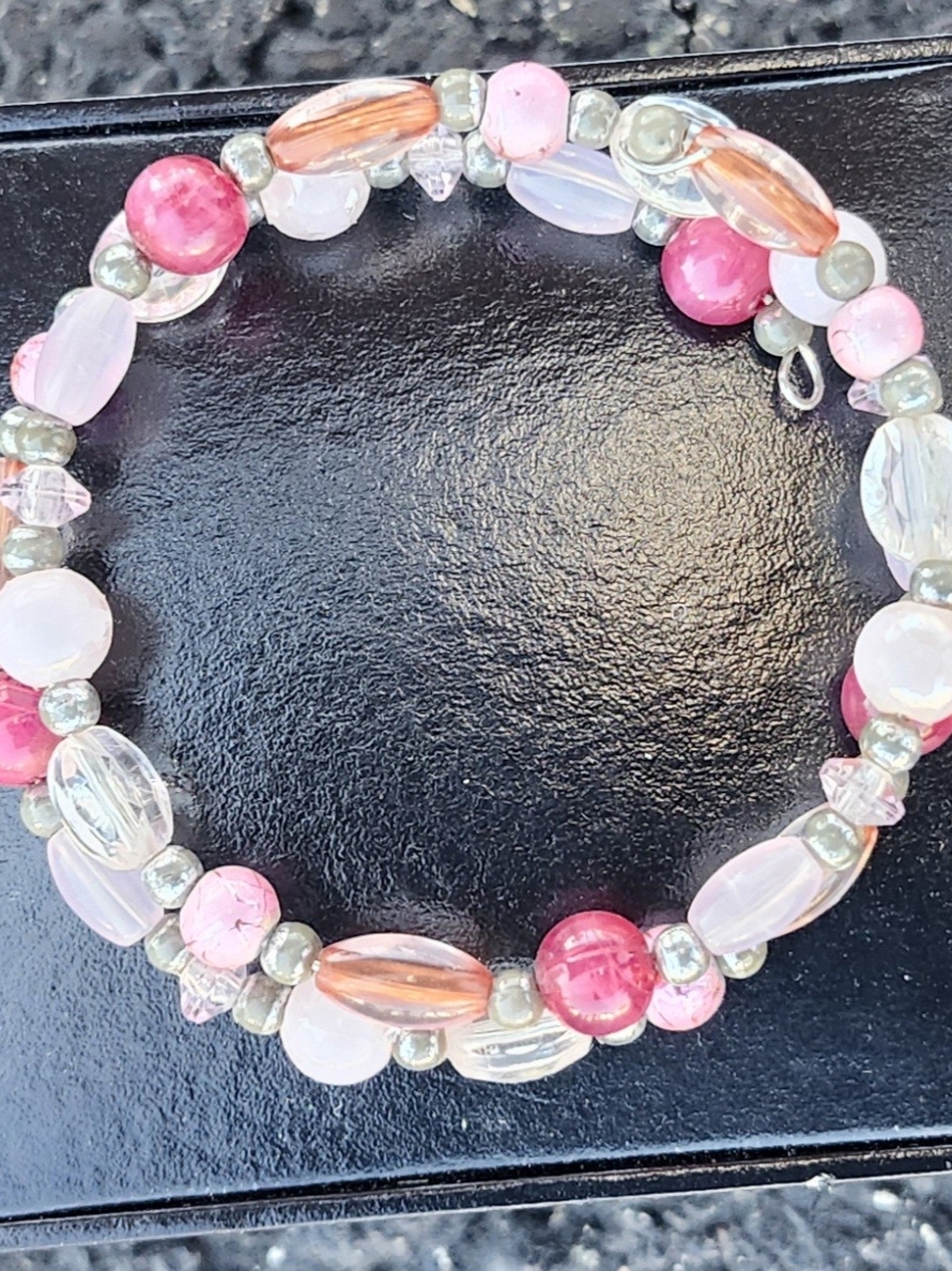 Pink Beaded Stretch Bracelet with Mixed Beads